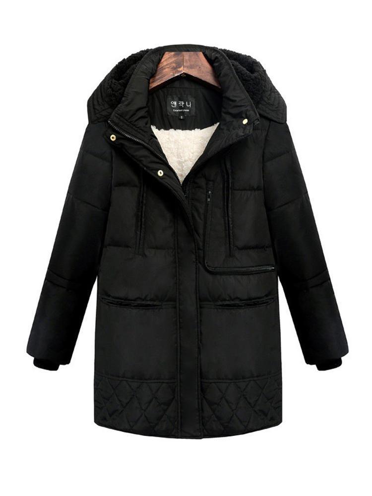 shopping מעילים וג׳קטים Lamb Cashmere Thick Solid Color Long Sleeve Medium Long Coats