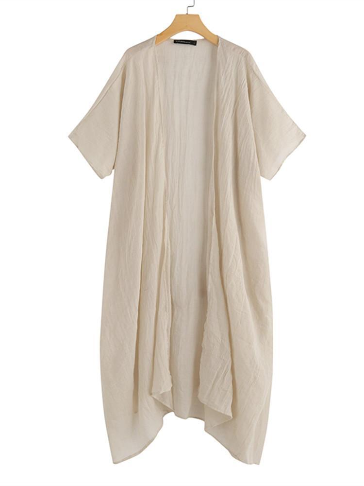 shopping מעילים וג׳קטים Solid Color Front Open Asymmetric Long Maxi Cardigans