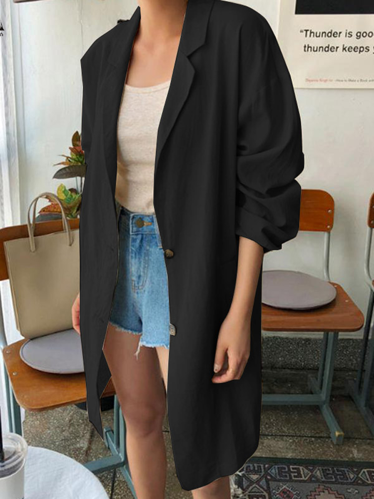 shopping מעילים וג׳קטים Women Solid Button Long Thin Coats Cardigans