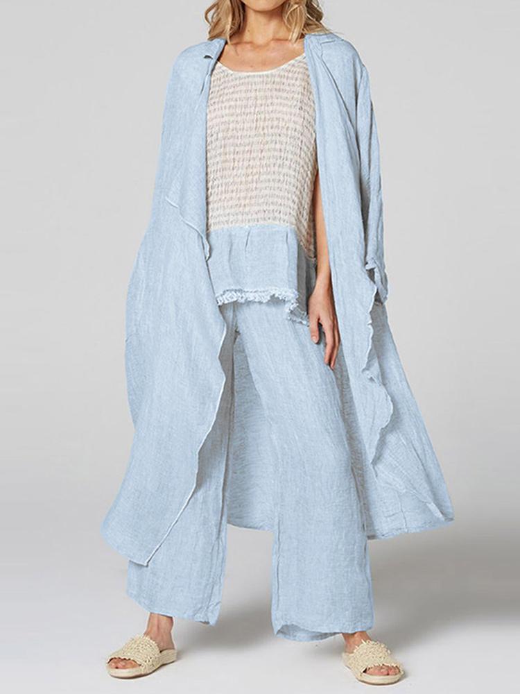 shopping מעילים וג׳קטים Pure Color Turn-Down Collar Irregular Hem Casual Cardigans