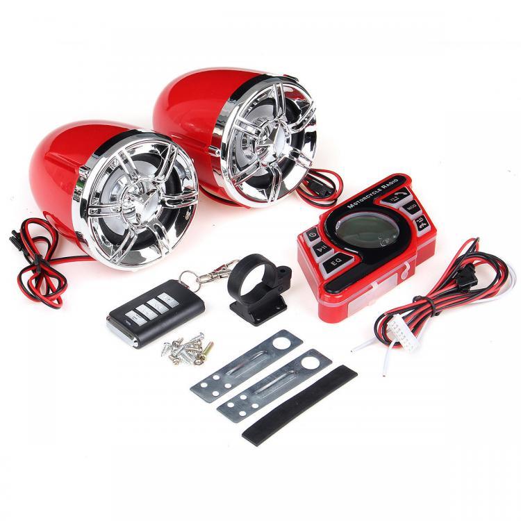 shopping אזעקה ומערכת אבטחה לאופנוע Red Motorcycle Handlebar bluetooth 5.0 Audio System FM Radio Stereo Amplifier Speaker