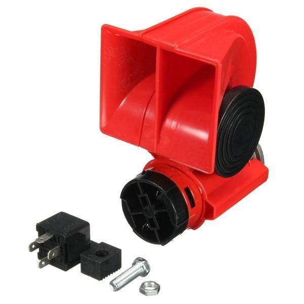 shopping אזעקה ומערכת אבטחה לאופנוע DC 12V Red Twin Tone Air Blast Electric Horn Loudspeaker Steam With Relay For Motor Bike Car Boat