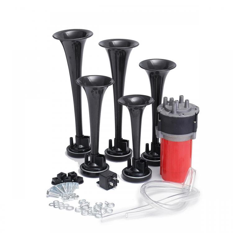 shopping אזעקה ומערכת אבטחה לאופנוע 5pcs 178DB 12V Compressor Air Horn Kit Trumpets Black Dukes Car Truck