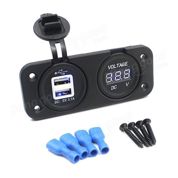 shopping מטענים ומתאמים Motorcycle Auto Dual Usb Charger Adapter LED Indicator Volt Meterr