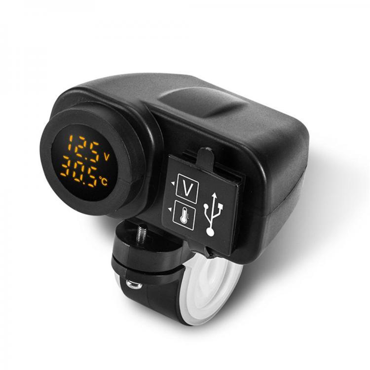 shopping מטענים ומתאמים 2.1A LED 12V Multifunctional Waterproof Motorcycle USB Charger+Digital Voltmeter+Thermometer