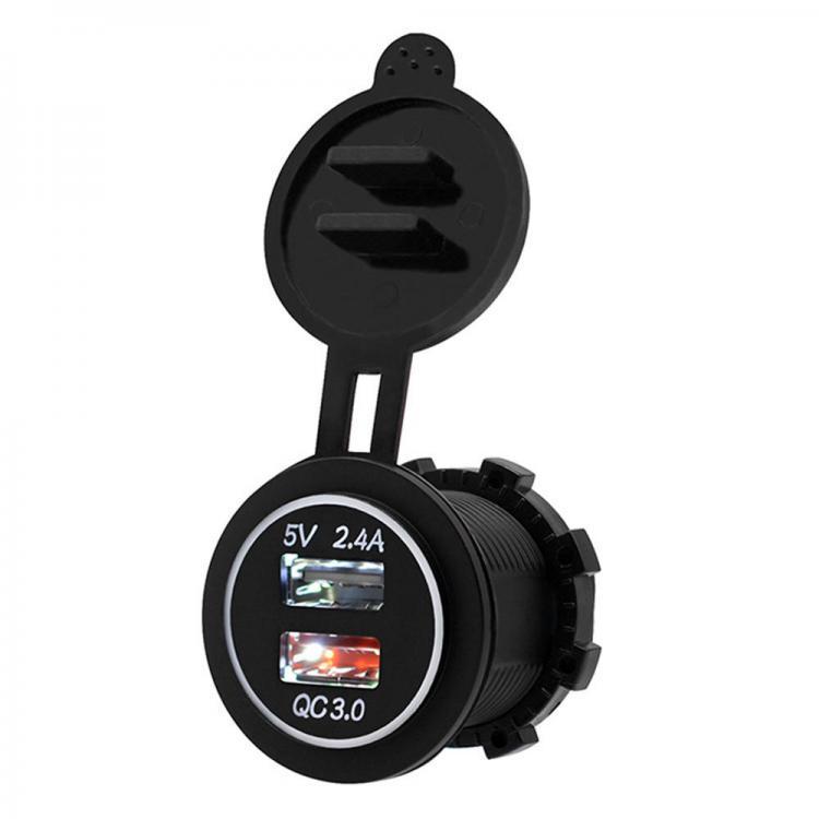 shopping מטענים ומתאמים 5V 3.4A Motorcycle QC 3.0 Dual USB Waterproof IP66 Socket Charger Power Adapter