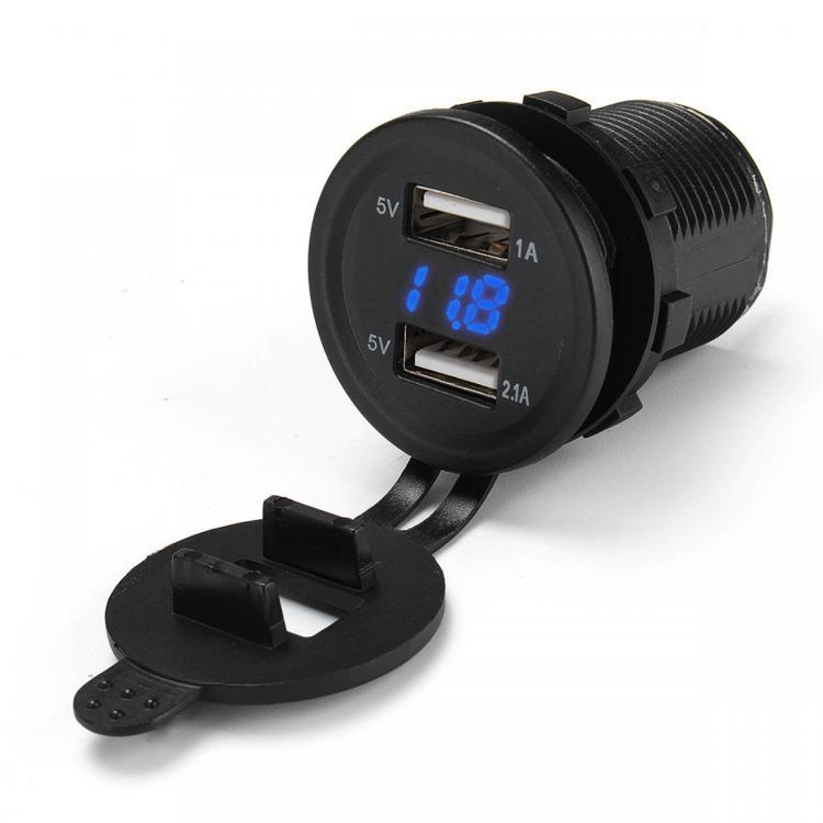 shopping מטענים ומתאמים 12V-24V 2.1A+1A Dual USB Charger Socket Adapter Voltage Voltmeter Motorcycle Car Boat Marine