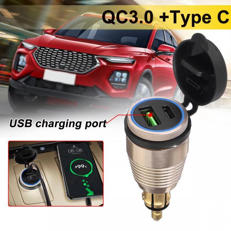 shopping מטענים ומתאמים QC3.0 Type-C Waterproof General Quick USB Charger Socket Charger Blue Light