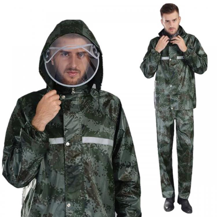 shopping בגדי רכיבה לאופנוע Camouflage Raincoat Camping Hiking Motorcycle With Waterproof Face Mask Adult Rainwear Suits