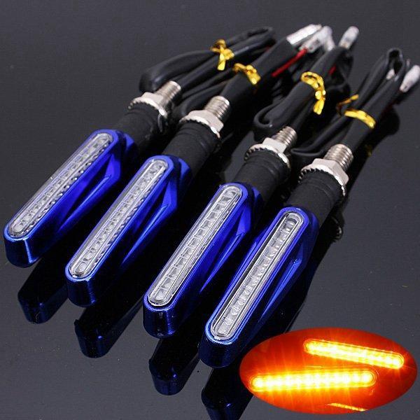 shopping אורות לאופנוע 4pcs Motorcycle LED Turn Signal Indicator Blinkers Amber Light Blue Body Shell