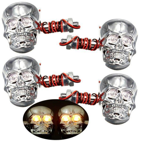 shopping אורות לאופנוע 4pcs 12V 0.5W Skeleton Turn Signal Light Motorcycle Skull Head Indicator Lamp