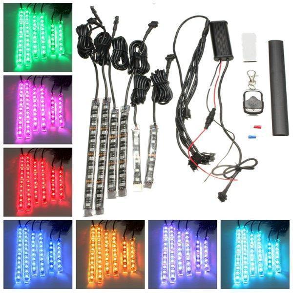 shopping אורות לאופנוע 6pcs RGB LED Flexible Neon Strips Light For Motorcycle Auto ATV &amp;Remote Controller