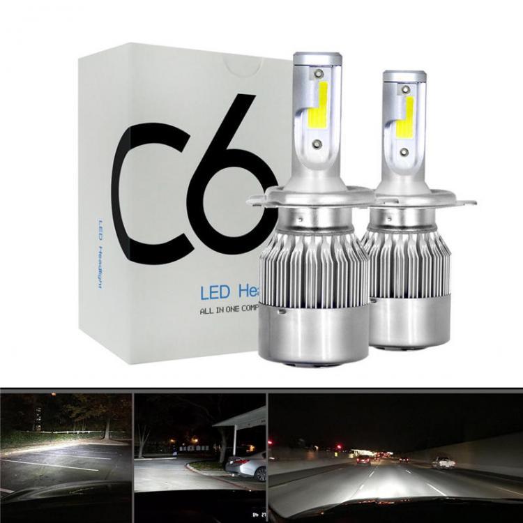 shopping אורות לאופנוע 2pcs 12V/24V C6 LED Bulb H1/H4/H7/H11/9005/9006 White Headlights 72W 7200Lm COB Headlamp Auto Fog Light Lamp Bulb