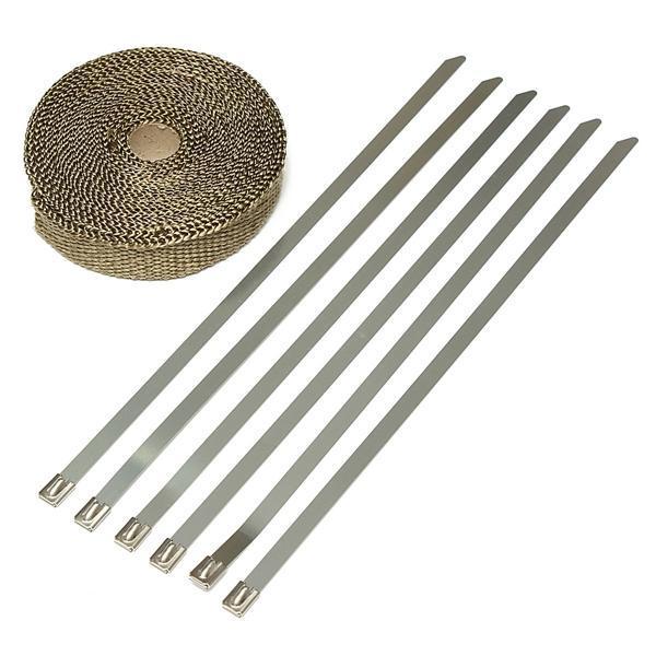 shopping גוף ושלד האופנוע 7.5mX2.5cmX1.6mm Titanium Motor Car Insulation Exhaust Header Heat Wrap With Stainless Ties Kit