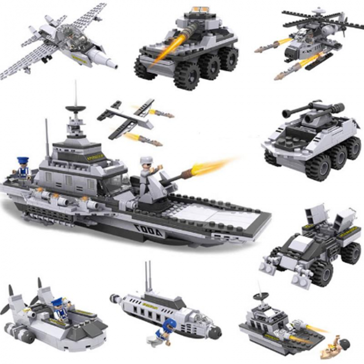 shopping מכוניות וכלי רכב Cogo 743+pcs 8 In 1 Aircraft Carrier Blocks Military Airplane Ship Kids Building Blocks Toys