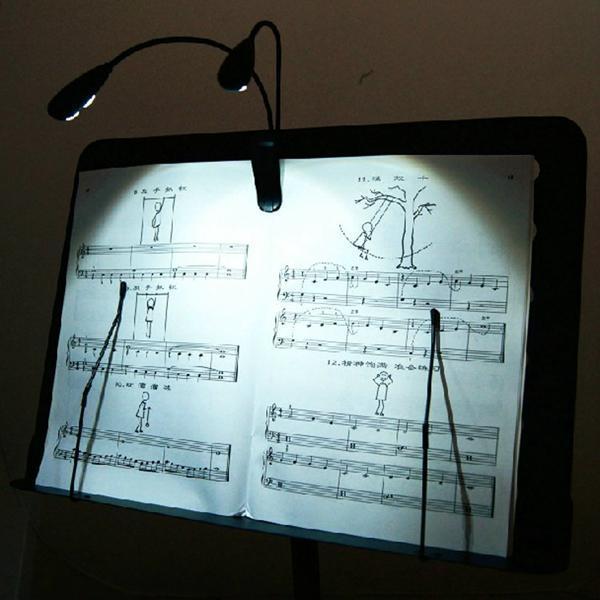 shopping כלי נגינה 2 Dual Arms 4 LED Flexible Book Music Stand Clip On Light Lamp Black