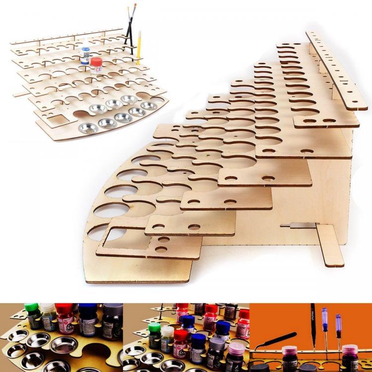 shopping ציוד משרדי 57 Pots Wooden Acrylic Color Paints Bottle Storage Rack Holder Organizer