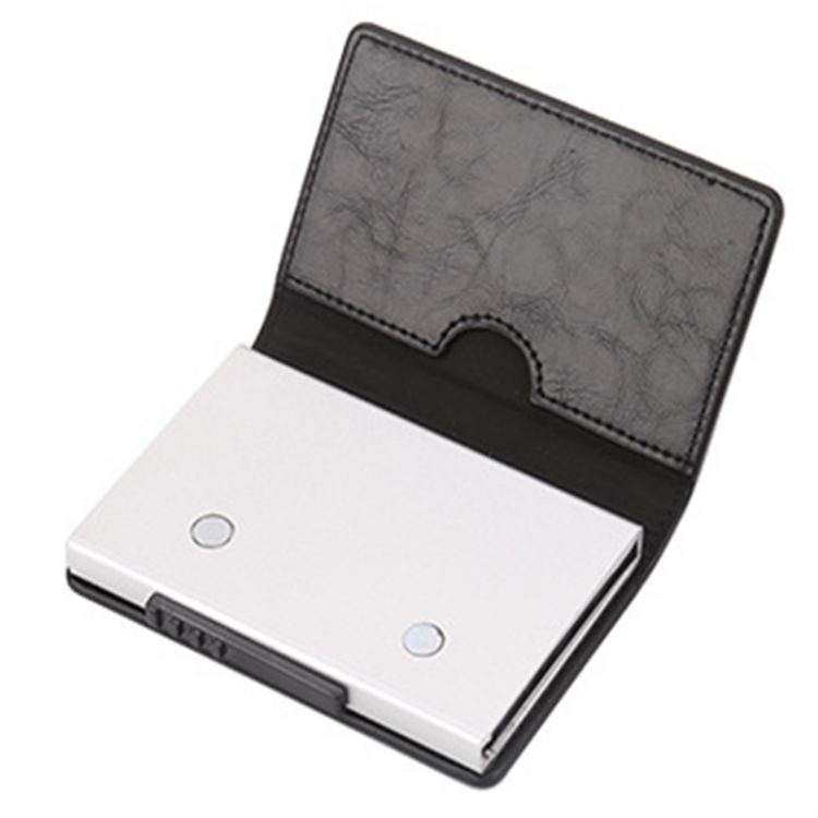 shopping ציוד משרדי RFID X-37 Portable Anti-degassing Business Card Holder Wallet Leather Name Card Case ID Credit Card Storage Box