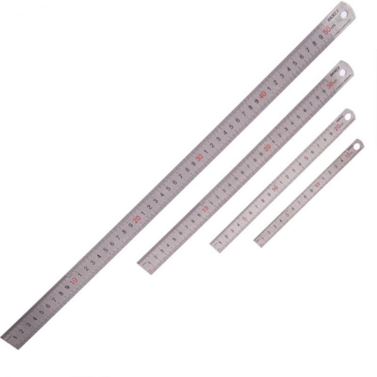 shopping ציוד משרדי BAOKE 1Pcs 15cm/20cm/30cm/50cm Stainless Steel Straight Ruler Double Scale Student Rulers Painting Drawing Measuring Tool School O