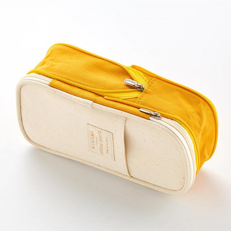 shopping ציוד משרדי Kawaii Pencil Case Macaron Color Canvas Stretch Double Layer Large Capacity Pencil Box Cute Pencilcase Kids School Stationery