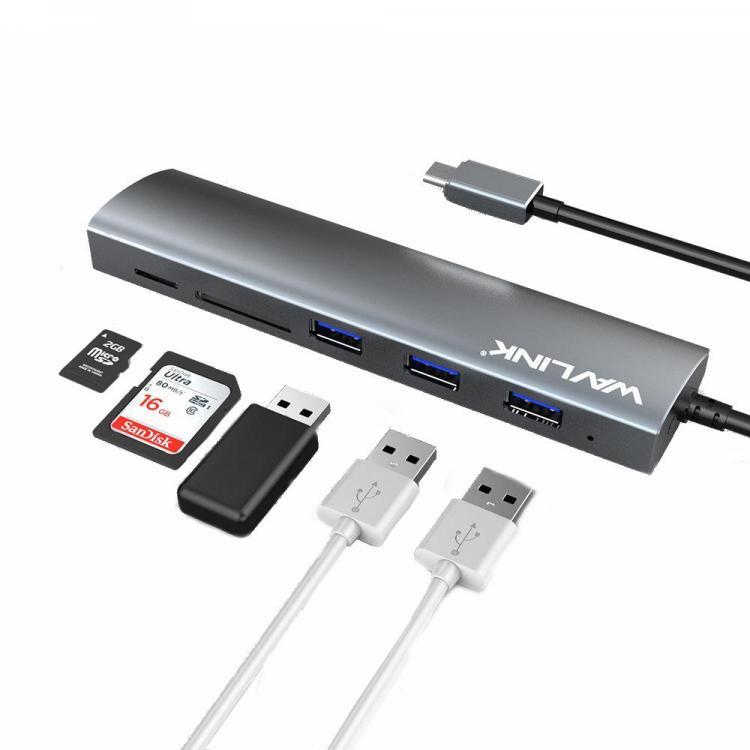 shopping ציוד היקפי למחשב Wavlink 3047rc Aluminum Alloy USB C Hub With 3 USB 3.0 Ports SD/TF Card Reader Type-c Hub