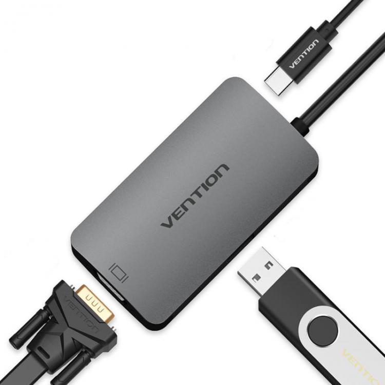 shopping ציוד היקפי למחשב Vention CGJHA USB C to USB3.0 VGA With PD Charging Port Type C 3.1 to USB Hub Type-c Video Adapter