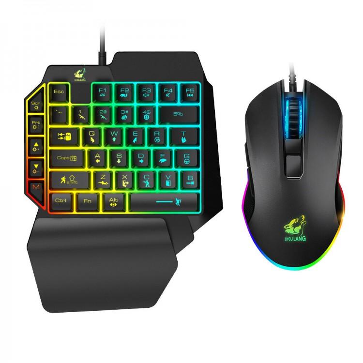 shopping ציוד היקפי למחשב Free-wolf T1 Wired Single Hand Keyboard &amp; Mouse Combo Set One Handed Mechanical Keyboard 3200 DPI Mouse for Computer PC PU