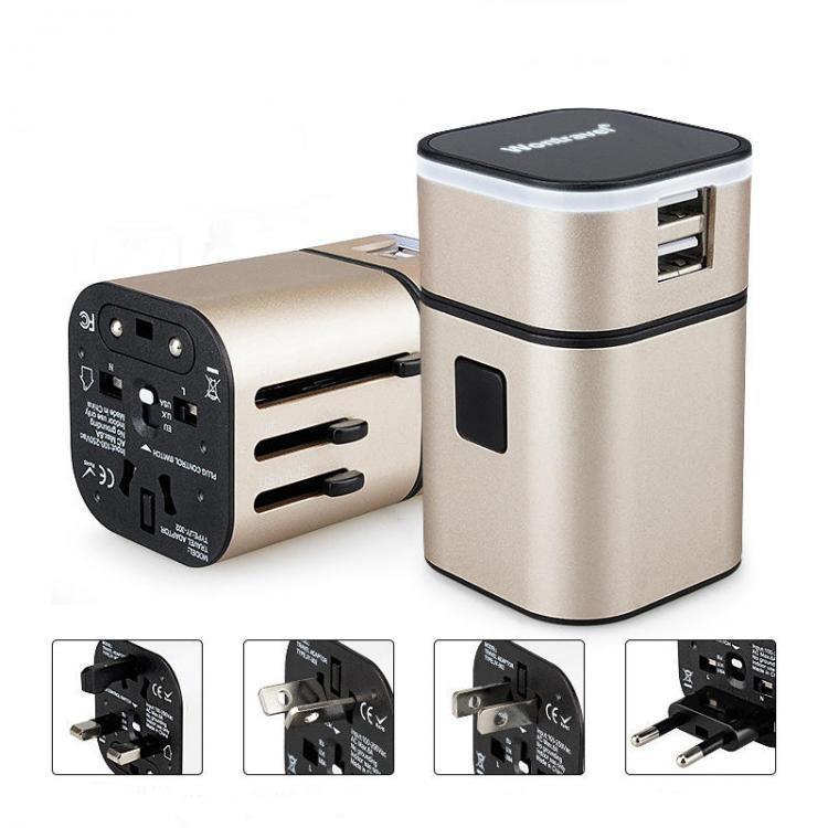 shopping כבלים וחיבורים All in One Universal International Plug Adapter 2USB Ports World Travel AC Power Charger US UK AU EU