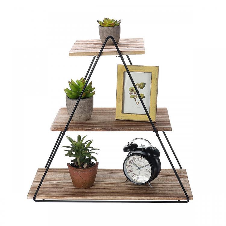 shopping רהיטים למשרד 3 Layers Wooden Retro Storage Racks Iron Hanging Wall Triangle House Shelf Bookshelf Decorations Display Stand Shelves for Office 