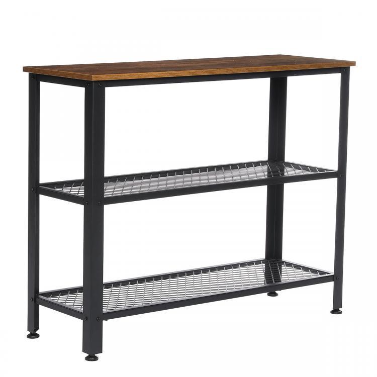 shopping רהיטים למשרד VASAGLE Industrial Side Table Bookshelf 40"W 32"H with 2 Mesh Shelves Iron Rustic Brown