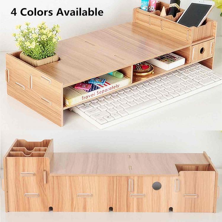 shopping רהיטים למשרד Multi-function Desktop Laptop Stand Computer Screen Riser Wood Shelf For Notebook TV