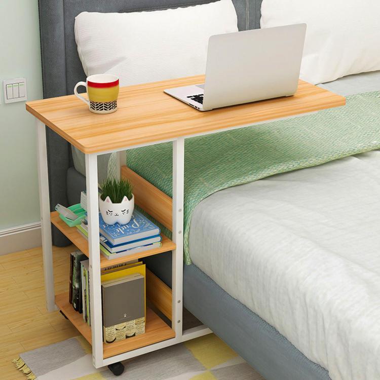 shopping רהיטים למשרד Multifunctional Movable Bedside Laptop Desk Computer Table Study Table Computer Stand with 2 Tiers Storage Shelves Bookshelf