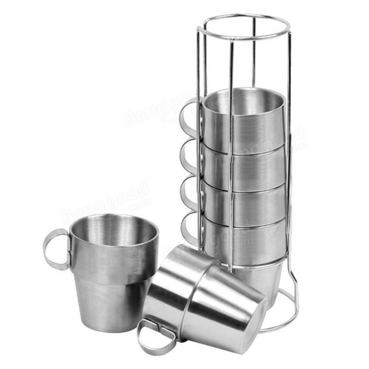 shopping קמפינג וטיולים 4 PCS Outdoor Portable Picnic Cups Stainless Steel Drinking Mugs Anti-Hot Tea Coffee Cup Set