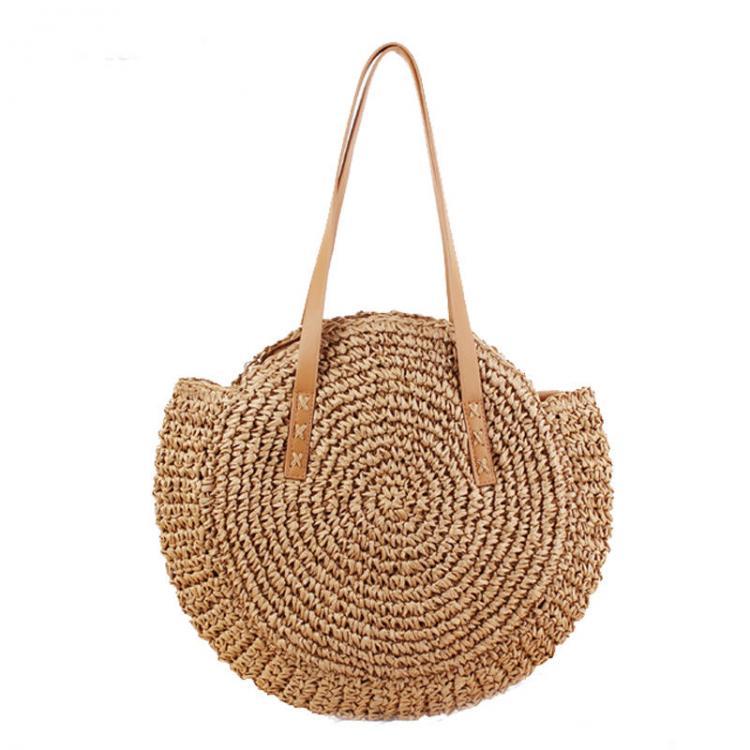 shopping קמפינג וטיולים 43 x 10 x 62cm Round Straw Beach Bag Woven Shoulder Bag Handbag