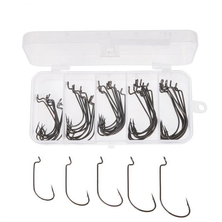 shopping ציוד דיג וציד LEO 50pcs/lot 5 Sizes High-carbon Steel Fishing Hook Worm Frog Lure Hooks Bait Hooks With Box