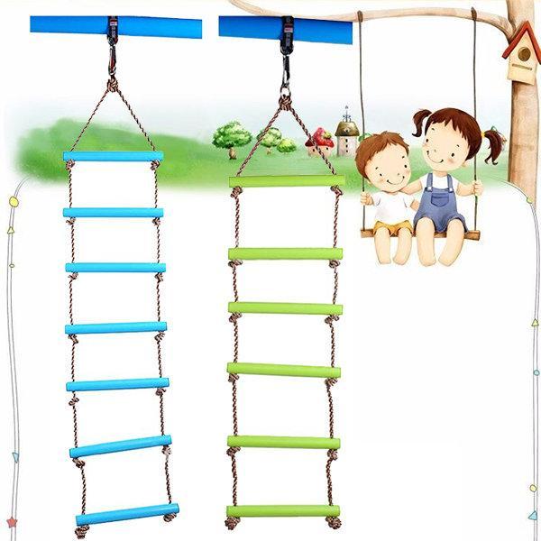 shopping סקייטבורד וספורט בחוץ 6 Rungs 2M PE Rope Children Toy Swing Max load 120KG Outdoor Indoor Plastic Ladder Rope Playground Games For Kids Climbing Rope Sw