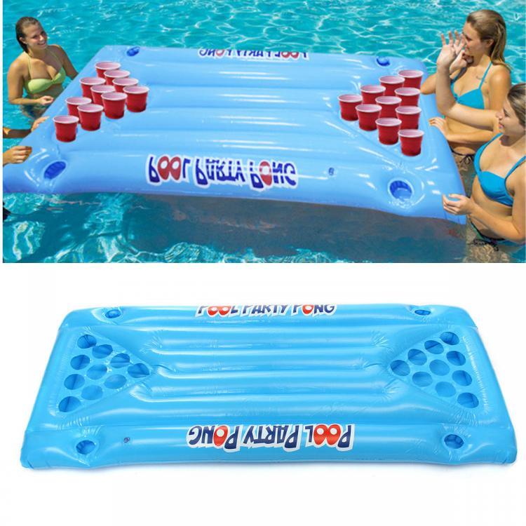 shopping סקייטבורד וספורט בחוץ PVC Inflatable Beer Pong Ball Table Water Floating Raft Lounge Pool Drinking Game 24 Cups Holder
