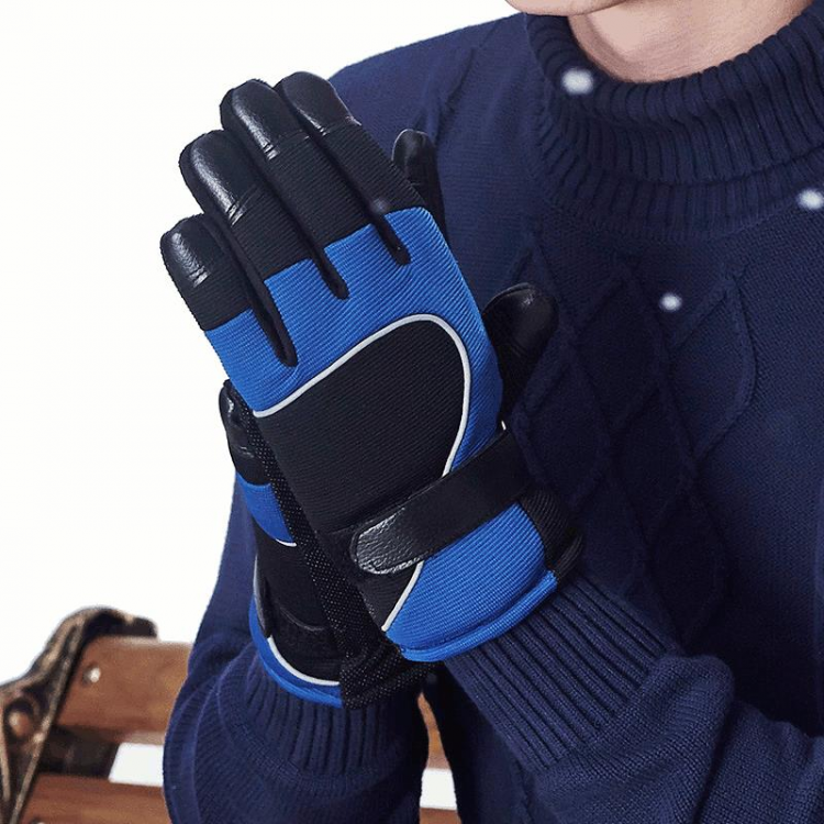 shopping סקייטבורד וספורט בחוץ PJ02 Men Winter Windproof Anti-Slip Mittens Gloves Reflective Strip Leather Patchwork Fleece Warm
