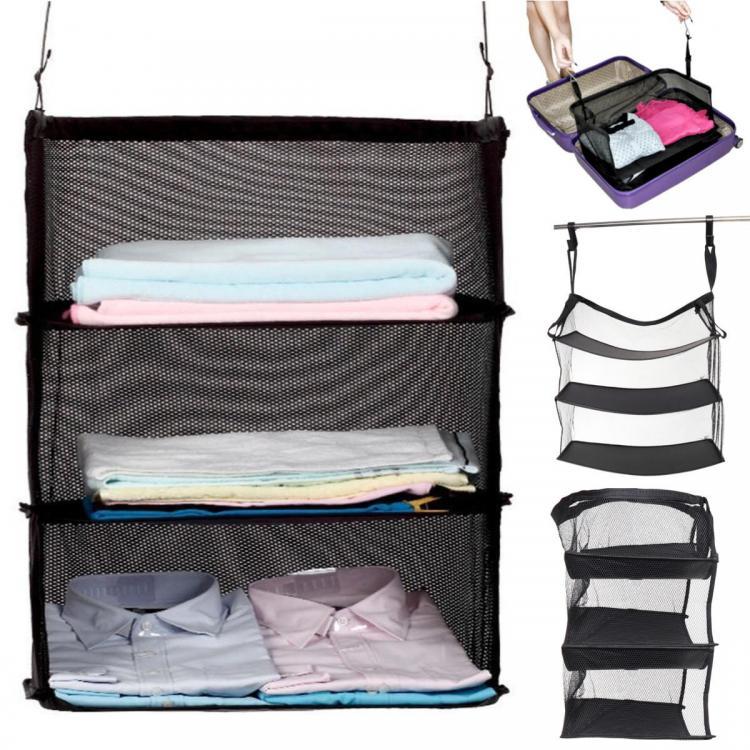 shopping מזוודות וציוד לטיולים ארוכים 3 Layers Portable Travel Storage Baskets Bag Hook Hanging Nylon Mesh Bag Storage Organizer