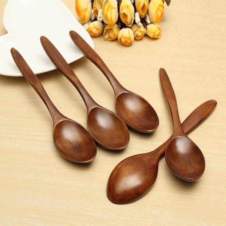 shopping מטבח ופינת אוכל 5Pcs Wooden Cooking Kitchen Utensil Coffee Tea Ice Cream Soup Caterin Spoon Tool