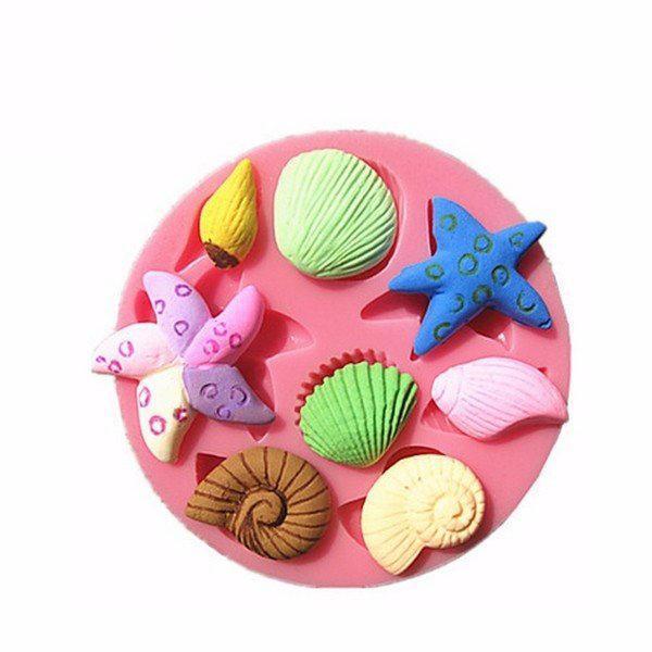 shopping מטבח ופינת אוכל 3D Silicone Sea Shells Starfish Sea Snail Fondant Cake Chocolate Mold Mould Cake Decoration