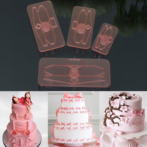shopping מטבח ופינת אוכל 4Pcs Plastic Bow Cake Cutter Molds Icing Cookie Biscuit Fondant Embosser Craft
