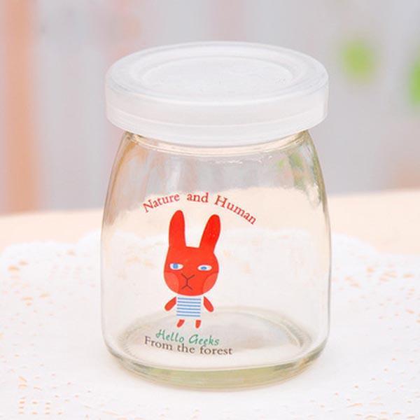 shopping מטבח ופינת אוכל 100ML Cartoon Glass Pudding Yogurt Bottle High Temperature Resistant