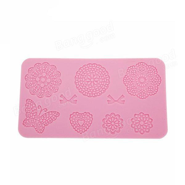 shopping מטבח ופינת אוכל Fondant Cake Silicone Lace Mold Decoration Butterfly Bows Flowers Creative Baking Tool