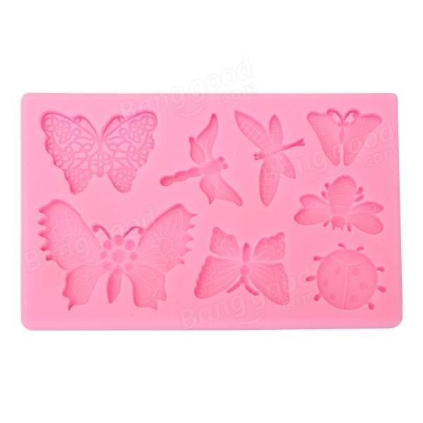 shopping מטבח ופינת אוכל Butterfly Dragonfly Insects Silicone Mold Fondant Cake Mould Baking Tool