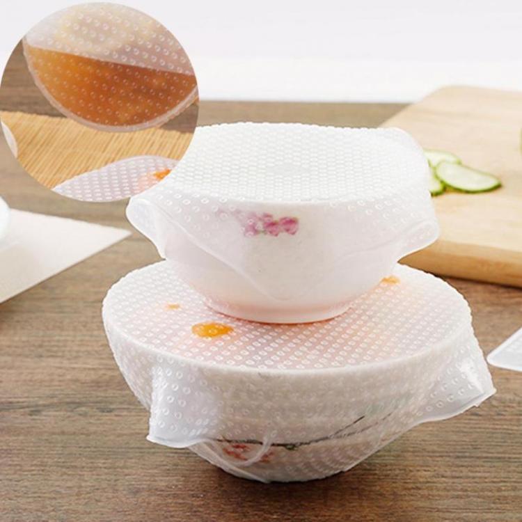 shopping מטבח ופינת אוכל 4Pcs/pack Transparent Silicone Cling Seal Film Multifunctional Food Fresh Keeping Saran Wrap