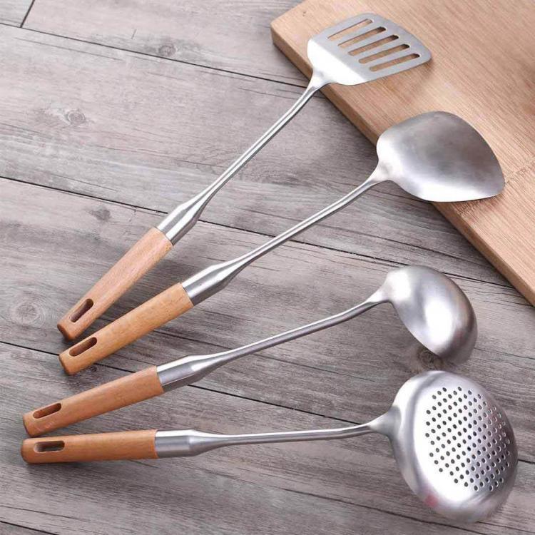 shopping מטבח ופינת אוכל YISHIYIWU Kitchen 4 Pieces Stainless Steel Scoop Sleeve with Beech Handle Cooking Spoon From Xiaomi Youpin
