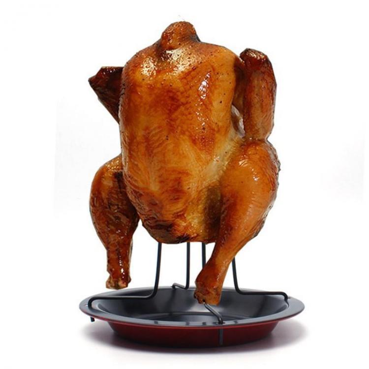 shopping מטבח ופינת אוכל Carbon Steel Chicken Roaster Rack With Tray Non-Stick BBQ Tong Grilling Cooking Pans Barbecue Tools
