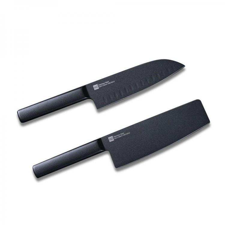 shopping מטבח ופינת אוכל HUOHOU 2PCS/Set  Cool Black Stainless Steel Knife Nonstick Knife Set 7inch Anti-Bacteria Kitchen Chef Knife Slicing Knife From Xia