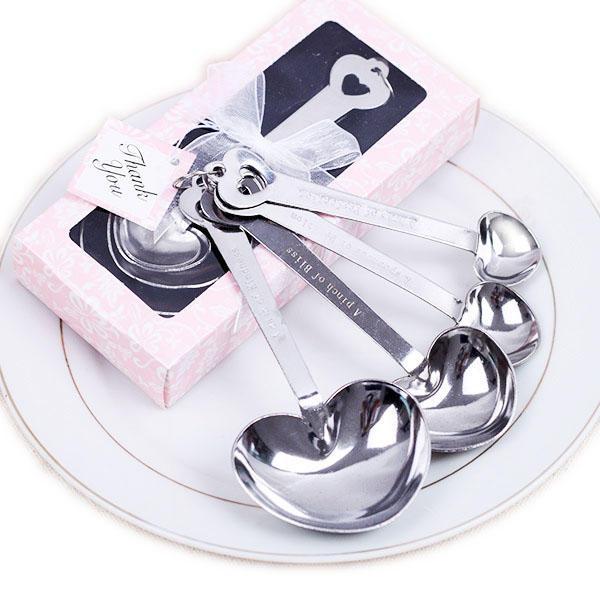 shopping מטבח ופינת אוכל Set of 4 Heart Shaped Measuring Spoons Baking Tool Stainless Steel